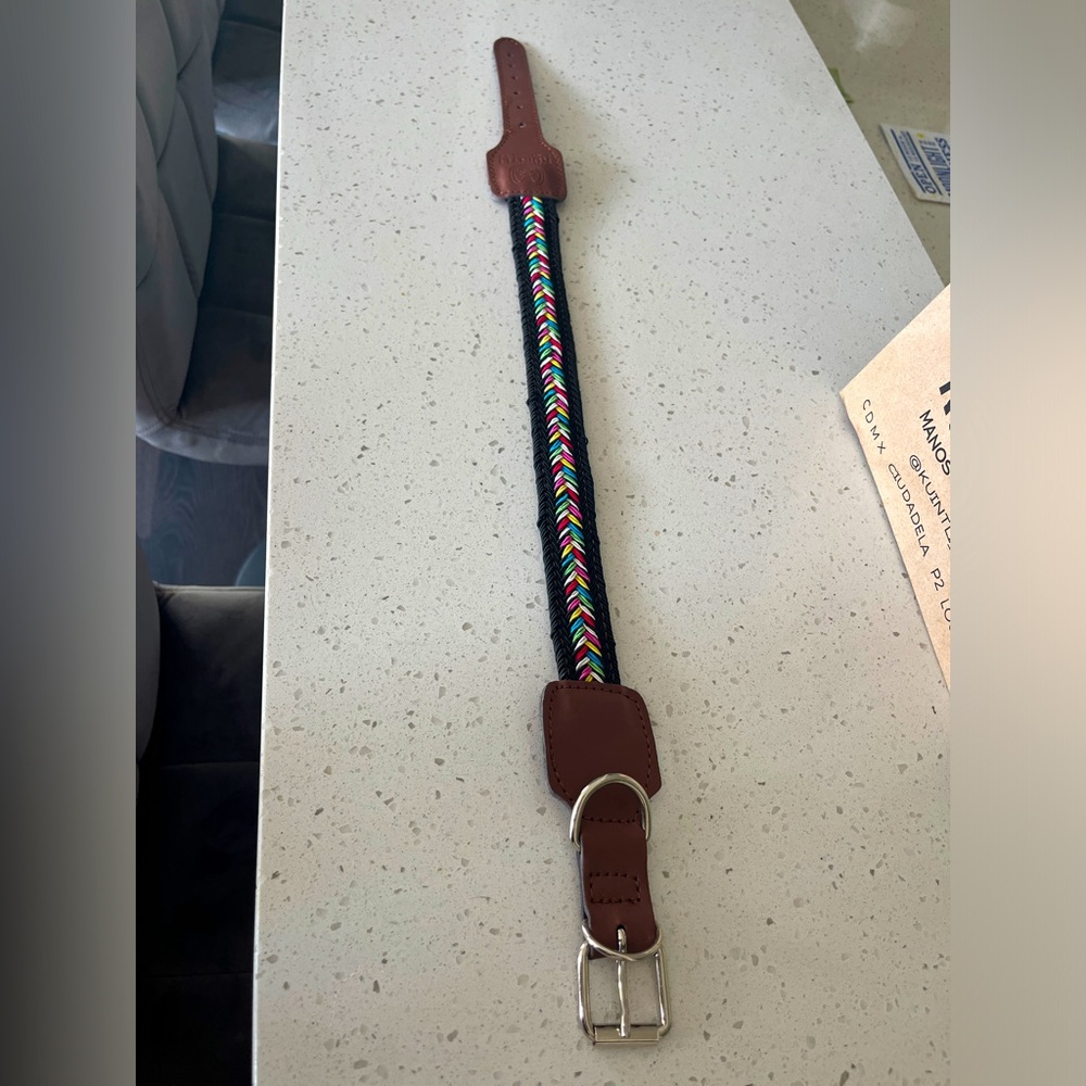 New Küintli Artisan Leather & Braided Custom XL Dog Collar - Black & Multi Color